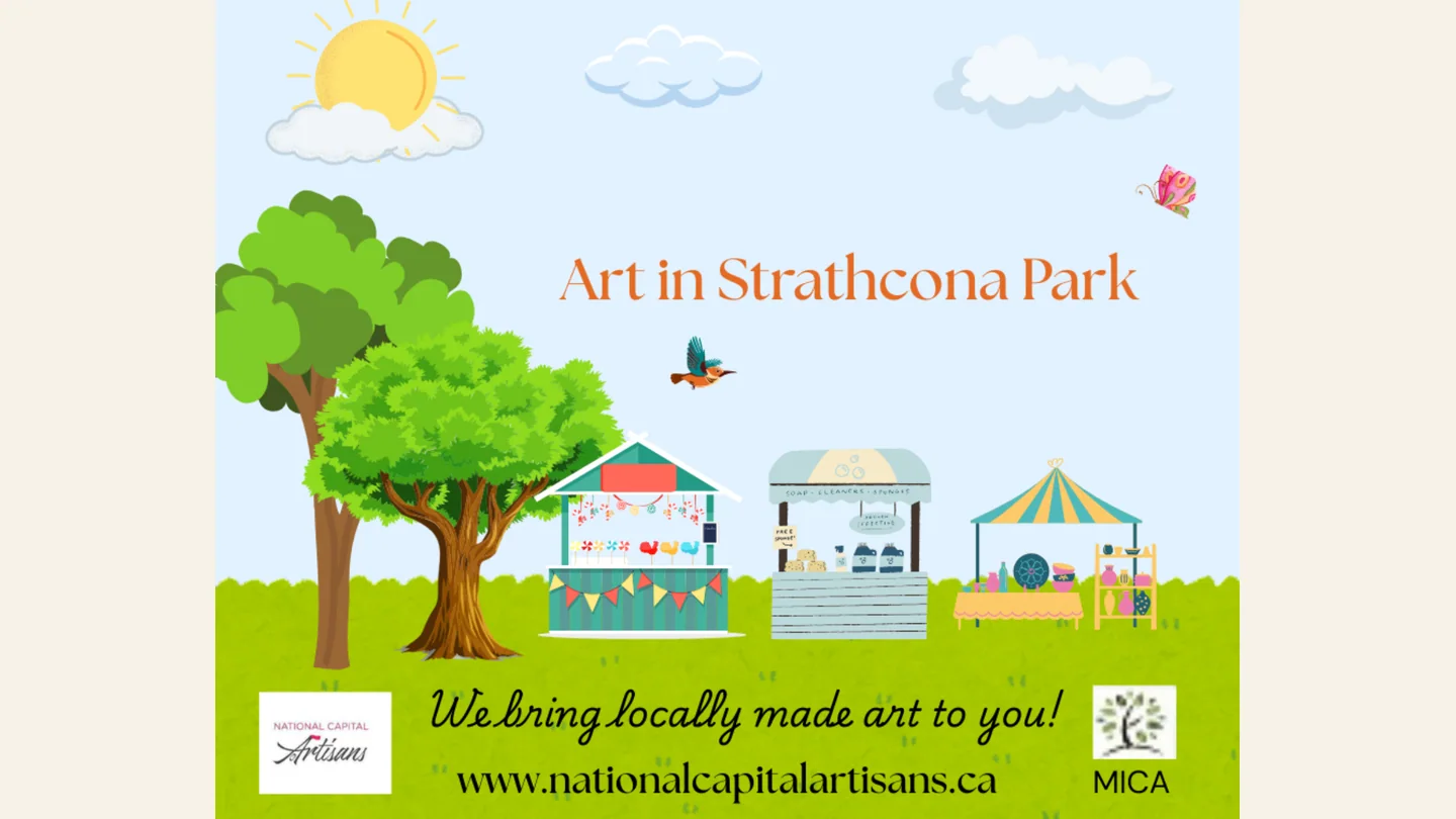 Art in Strathcona Park promotional poster featuring outdoor artisan booths