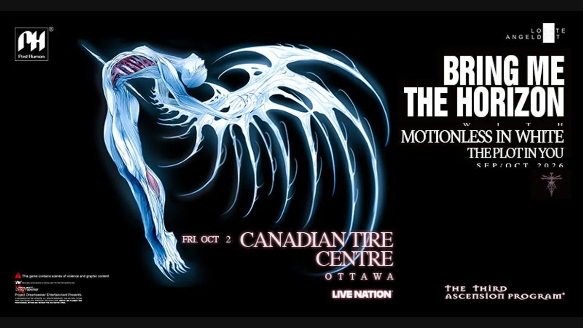 Bring Me The Horizon Ottawa 2026 tour poster with Motionless In White and The Plot In You