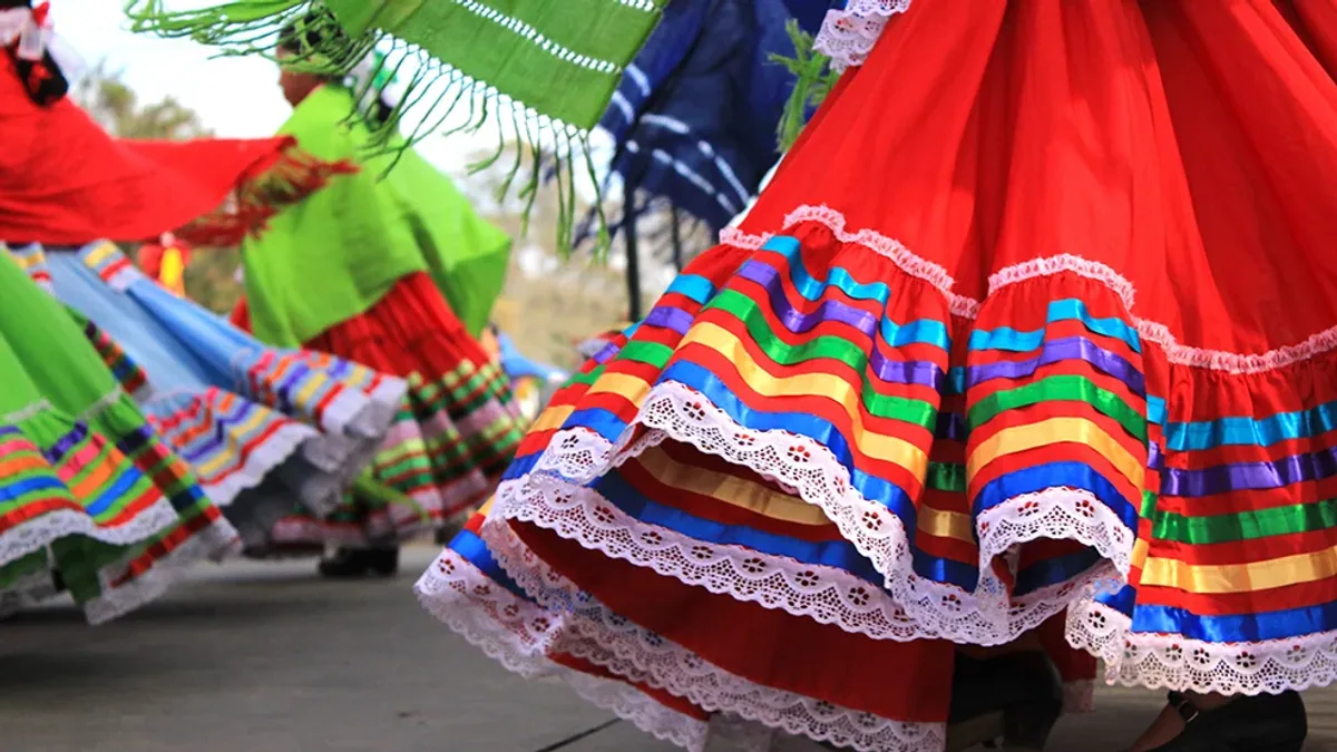 Dancers in colourful Latin American traditional dress