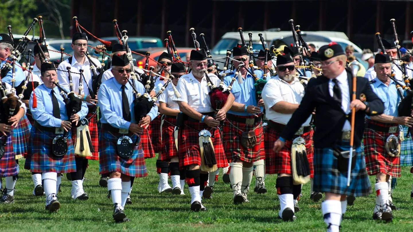 Pipe bands performing at the North Lanark Highland Games in Almonte