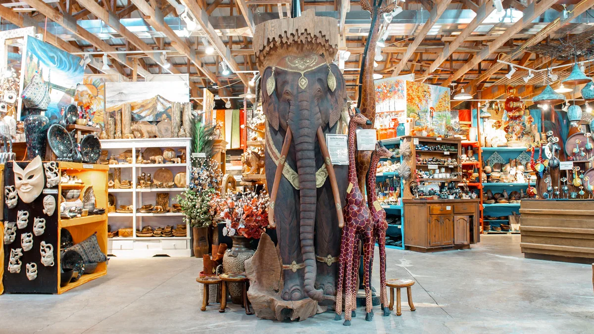 Handcrafted goods inside the One World Bazaar barn